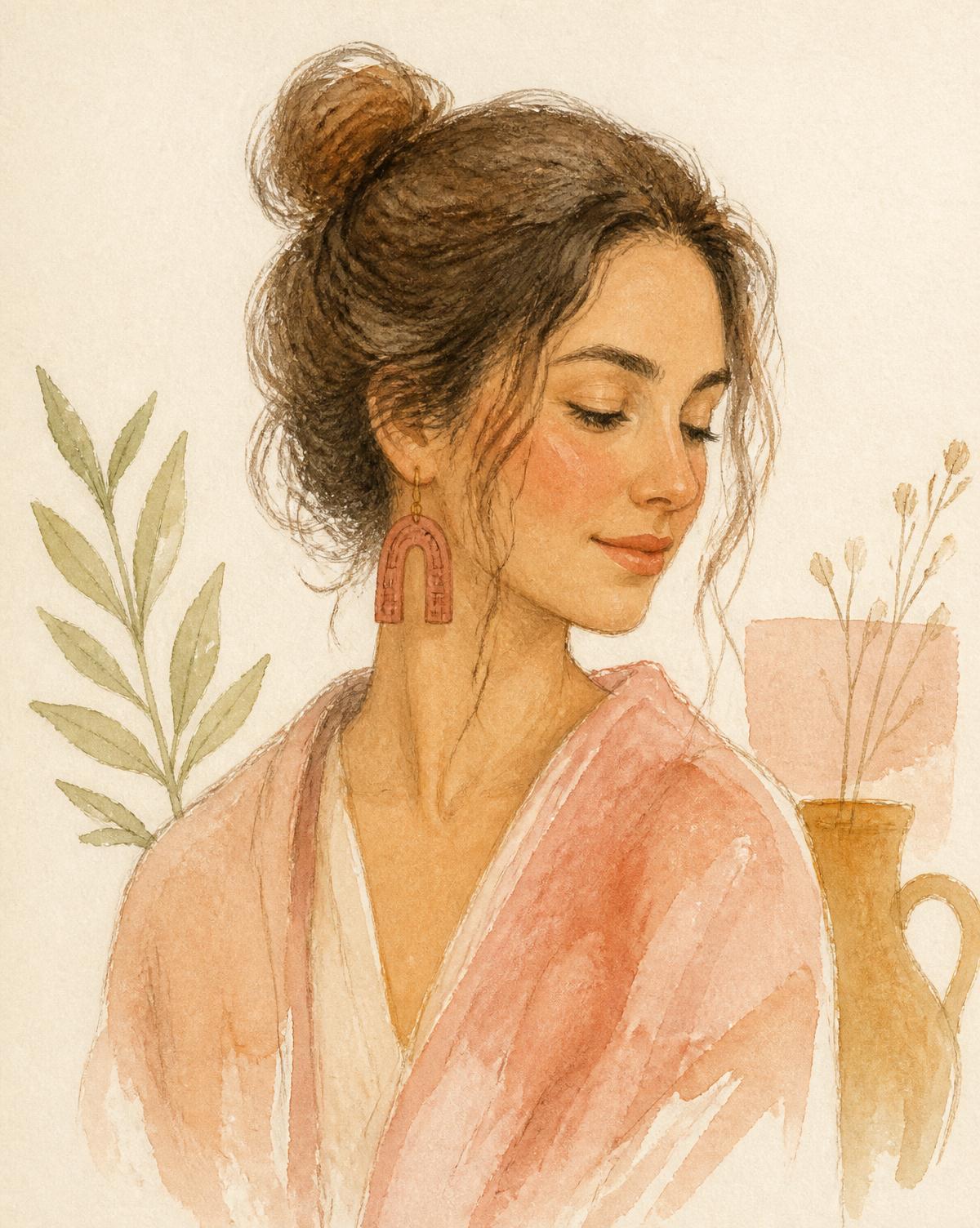 Watercolour portrait in soft earthy tones